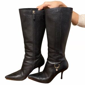 Mid-calf black leather Gucci stiletto boots